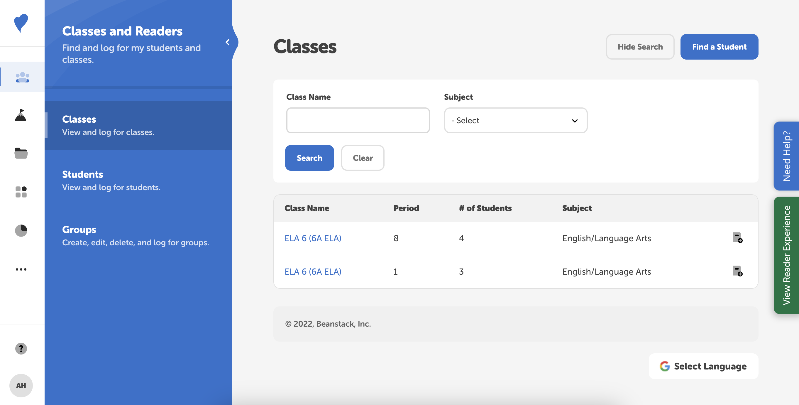 How do I find and view students and classes? Beanstack Help Center