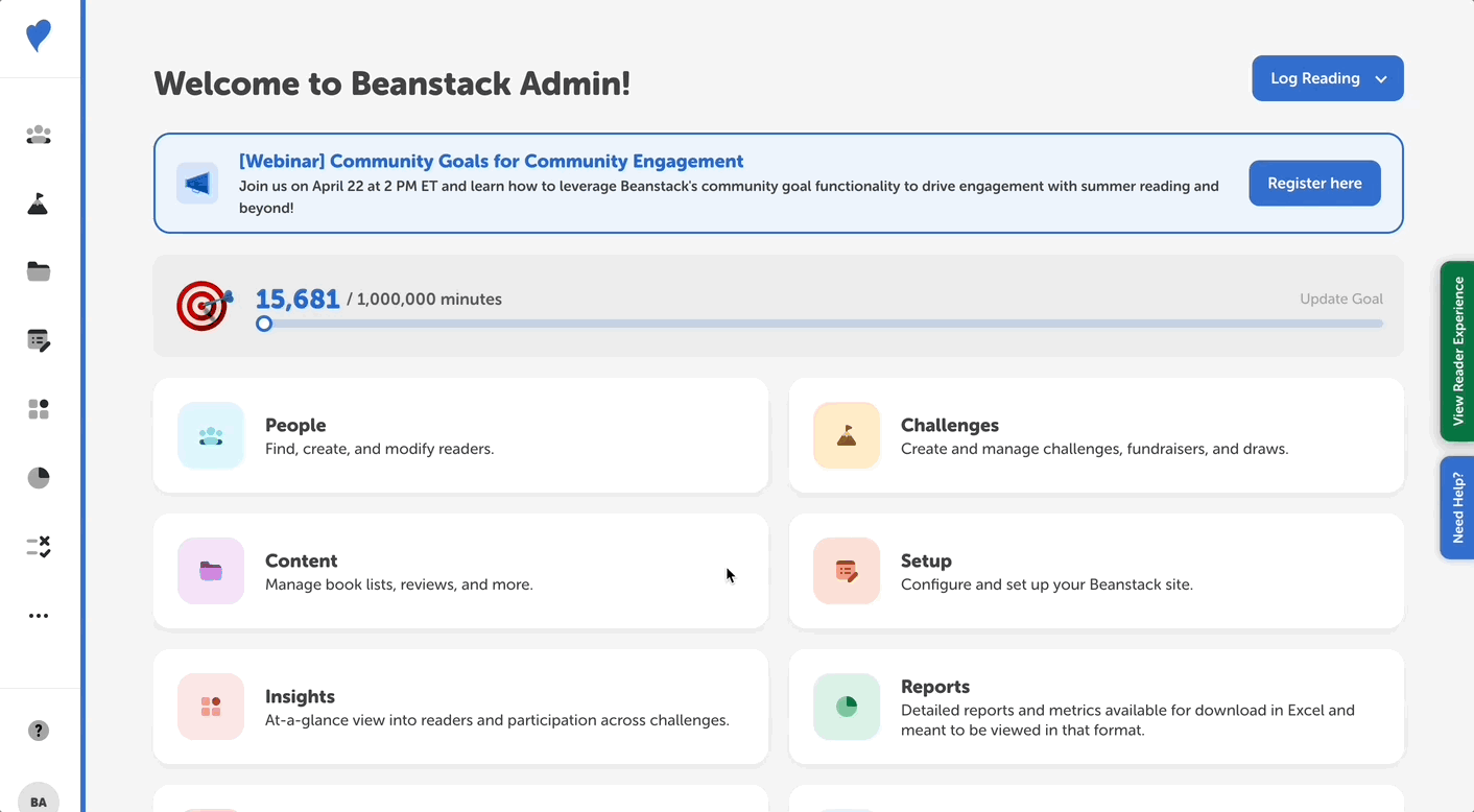Printing a reader’s challenge and reading logs from the admin view