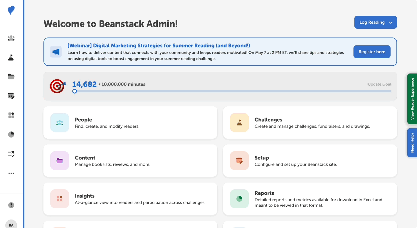 Identifying a tandem reader on the library admin view