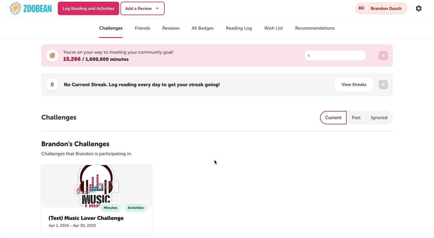 Enrolling in an ignored challenge from the reader view of a library site