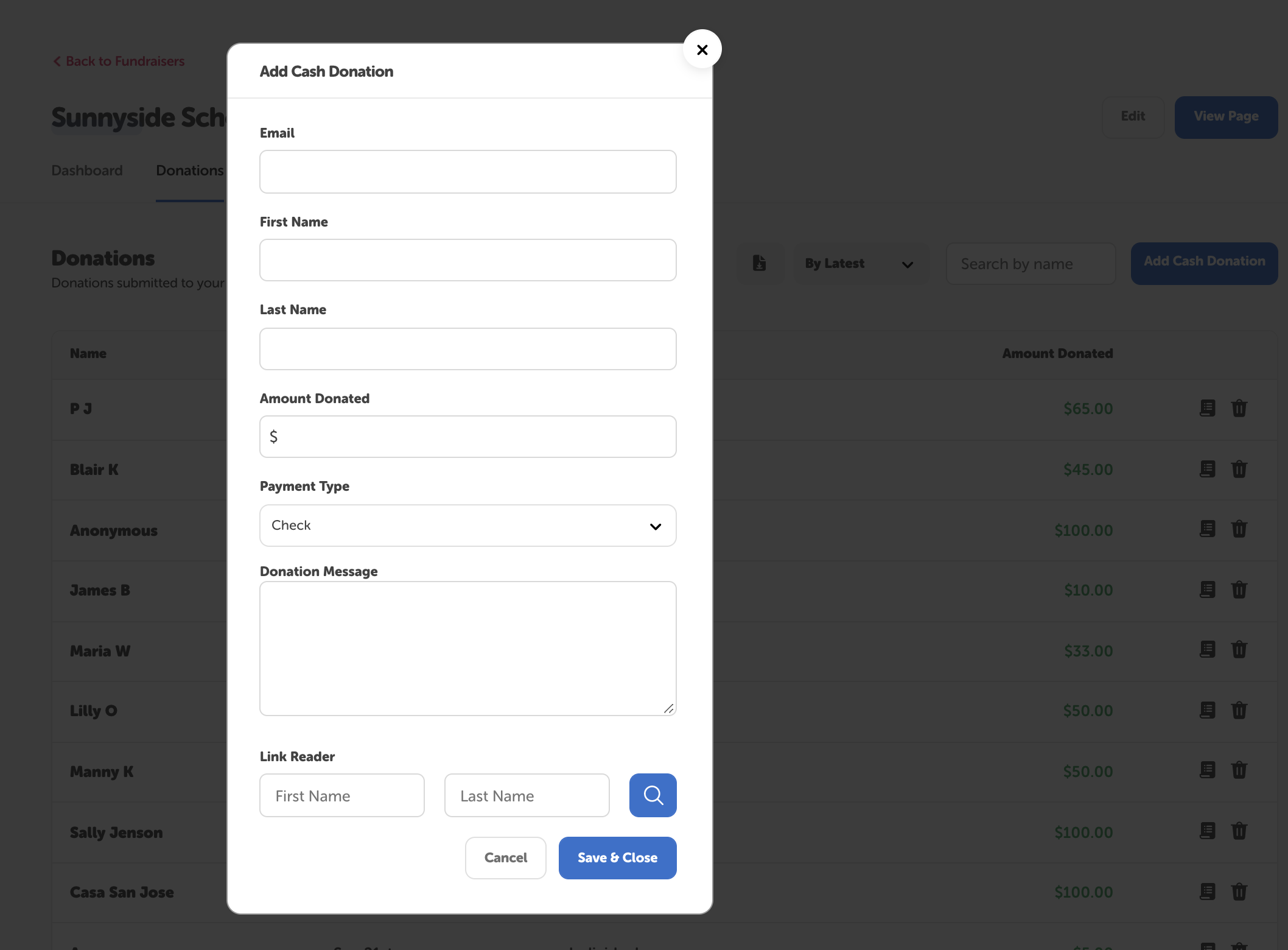 How to add cash or check donations to your reading fundraiser